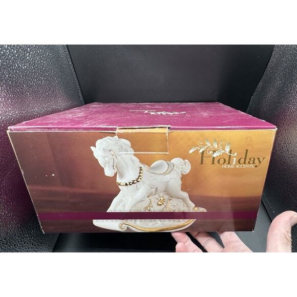 HOME ACCENTS White Bisque Porcelain Rocking Horse Palm Tree NEW! NIB! - Picture 1 of 12